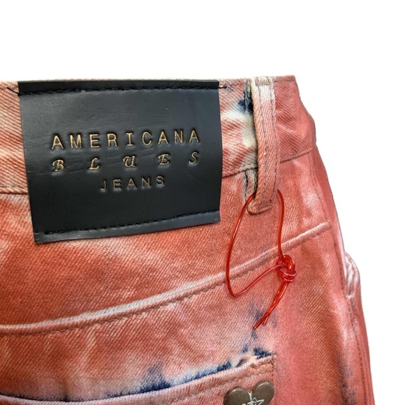 Americana Blues Blue Red Painted Knee Length Denim Skirt Size 20W Retro Gothcore - Picture 3 of 15